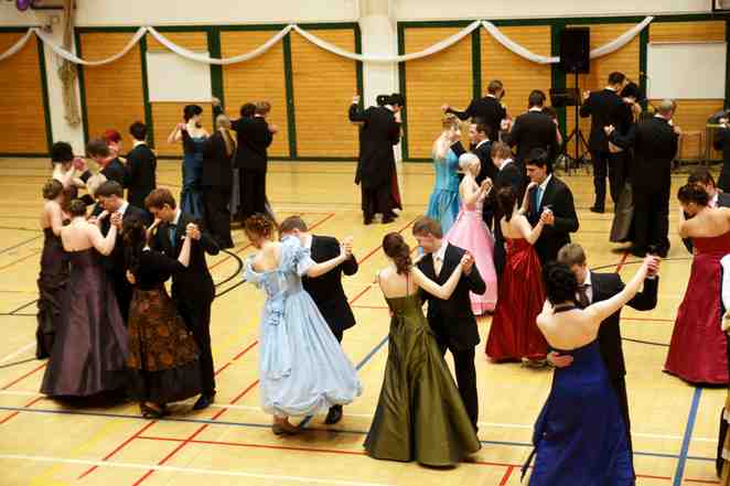 Students dancing waltz, Meri-Porin High School, Finland.