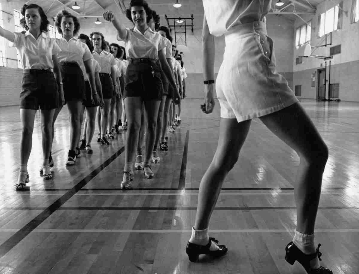 Tap dancing class in the gymnasium at Iowa State College. Ames, Iowa.