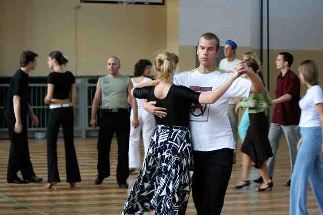 Ballroom dance lesson (waltz, IIRC)