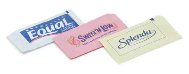 A variety of no calorie/artifical sweetener packets from the United States